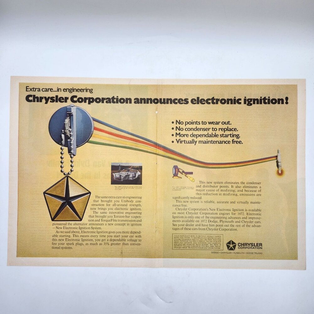 Chrysler Corporation Electronic Ignition 2 Page Magazine Print Ad Dodge Plymouth